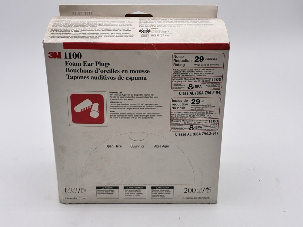 3M 1100 Foam Ear Plugs NRR 29dB Hearing Protection 200 Pairs New Old Stock